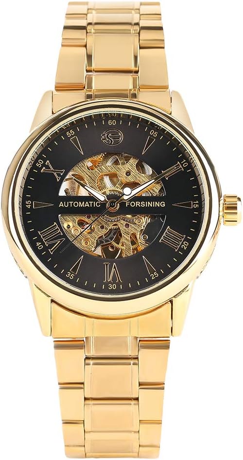 FORSINING Stainless Steel Men Automatic Mechanical Watch, Waterproof Silver Wrist Watch for Men