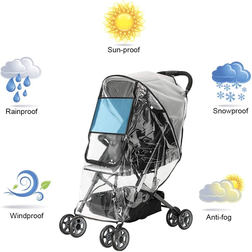 Emoly Upgraded Universal Stroller Rain Cover, Double Door Design & Large Storage Baby Stroller Weather Shield, Waterproof Stroller Cover, Food Grade EVA, Eye Protect (Black): Industrial & Scientific