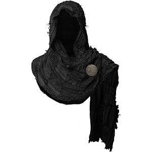 WLZGHZY Hooded Shawl Scarf with Brooch Medieval Cloak Viking Outfit | This unisex medieval and apocalyptic-themed shawl can b