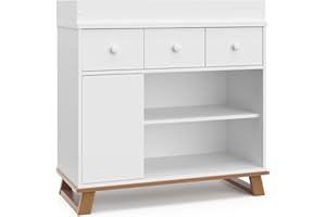 Storkcraft Modern Nursery Changing Table Dresser Combo (White & Vintage Driftwood) – GREENGUARD Gold Certified, Dresser for Nursery, Changing Table with Drawers, Removable Changing Table Topper