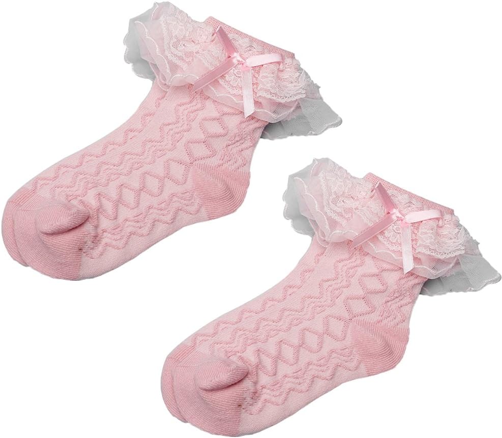 Maxu Girl Striped Lace Ruffle Frilly Socks for Toddler Little Kid Big Kid
