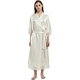 Women's Satin Robe Long Silk Kimono Bathrobe Lace Trim Bride Bridesmaid Robes Wedding Party Sleepwear Loungewear