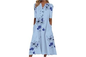 ZEFOTIM Summer Dresses for Women 2023 Long Sleeve Floral V Neck Maxi Dress Casual Fashion Beach Dresses