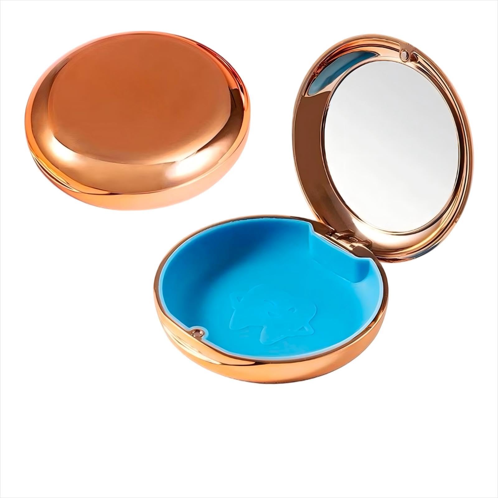 DIDATOOL Electroplated Denture Case with Mirror, Portable Retainer Case Compatible with Transparent Braces, Mouth guard, Orthodontic Retainers, Braces Box Organize and Protect Oral Supplies (Yellow)