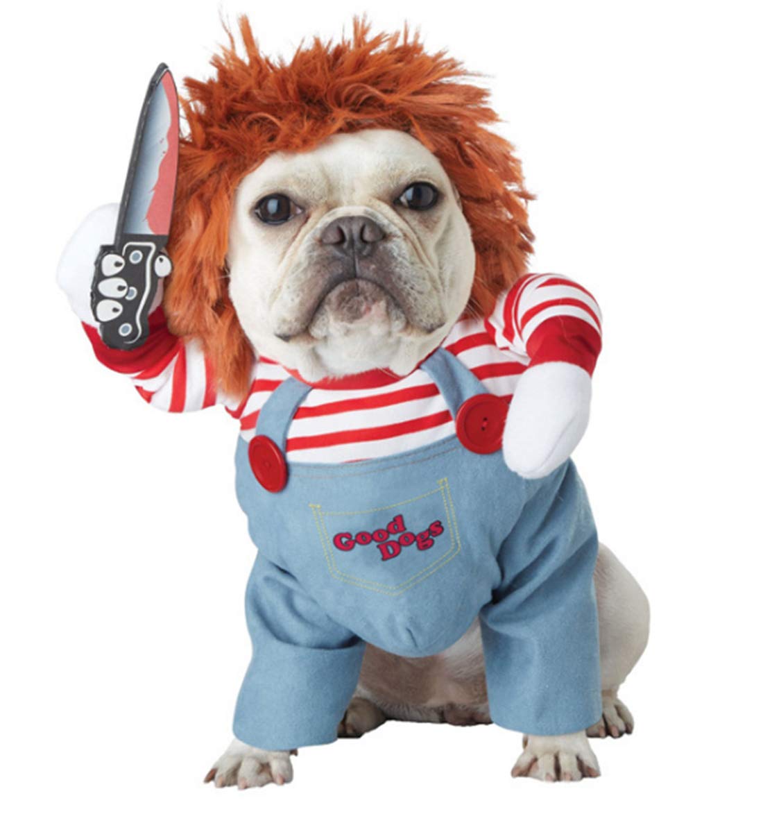 Ranvi Adorable Fatal Doll Pet Costume, Halloween Dog Costume Adjustable Dog Cosplay Costume Fun Fatal Doll Wig Pug Dog Party Costume Christmas Costume(XL)
