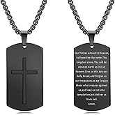 Rnivida Men's Bible Verse Cross Tag Pendant Necklace, Stainless Steel Christian Inspirational Necklace Jewelry for Men