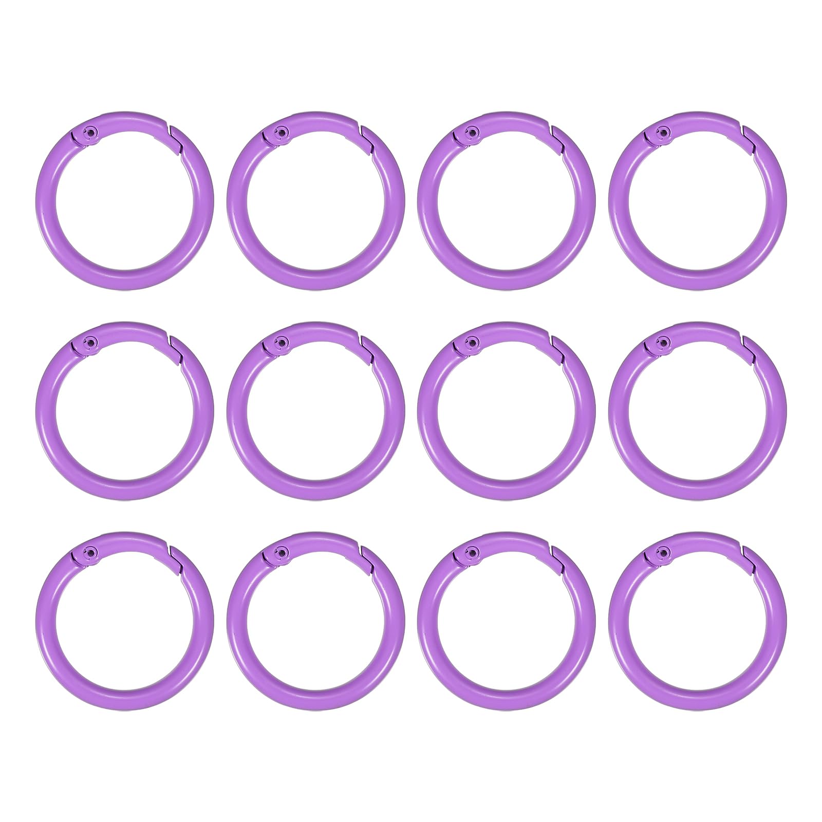 PATIKIL 34mm Metal Spring O Rings, 12 Pcs Snap Clip Round Trigger Keyrings Buckle Zinc Alloy Small Clamp Clasp for Purse Handbag, Purple
