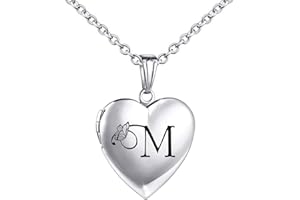 MUERDOU Butterfly Locket Necklace that Holds Pictures Initial Alphabet Letter Heart Shaped Photo Memory Locket Pendant Necklace