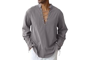 Men's Cotton Linen Shirt Drawstring Arm Banded Tops Medieval Viking Pirate Renaissance Halloween Costume