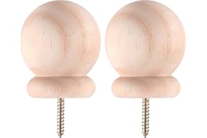 Maasechs 2 Pack 3" Round Wood Ball Curtain Rod Finial with Screw Newel Post Cap Wooden Finials Decorative for Bed Post DIY Crafts