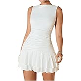 SOLY HUX Women's Sleeveless Ruched Layered Ruffle Hem Mini Dress Bodycon Dresses