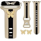 Cute Strap for Apple Watch Band 40mm 38mm 41mm 42mm (Series 10) for Women, Stylish Bracelet with Gold Butterfly Charms for iWatch Bands Series 10/9/8/7/6/5/4/3/2/1/SE, Soft Sport Wristband