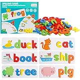 HOONEW See and Spelling Learning Toy, Matching Letter Games Sight Word Flash Cards Montessori Wooden Educational Toys Gifts f