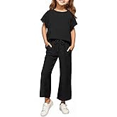 Samrise Girls 2 Piece Outfits Cap Sleeve Tops Long Wide Leg Pants Set Sweatsuits 5-14 Years