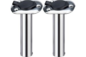 Hoffen 2Pcs Boat Stainless Steel Fishing Rod Holder Flush Mount 15/30/90 Degree with PVC Cap,Inner Tube and Gasket