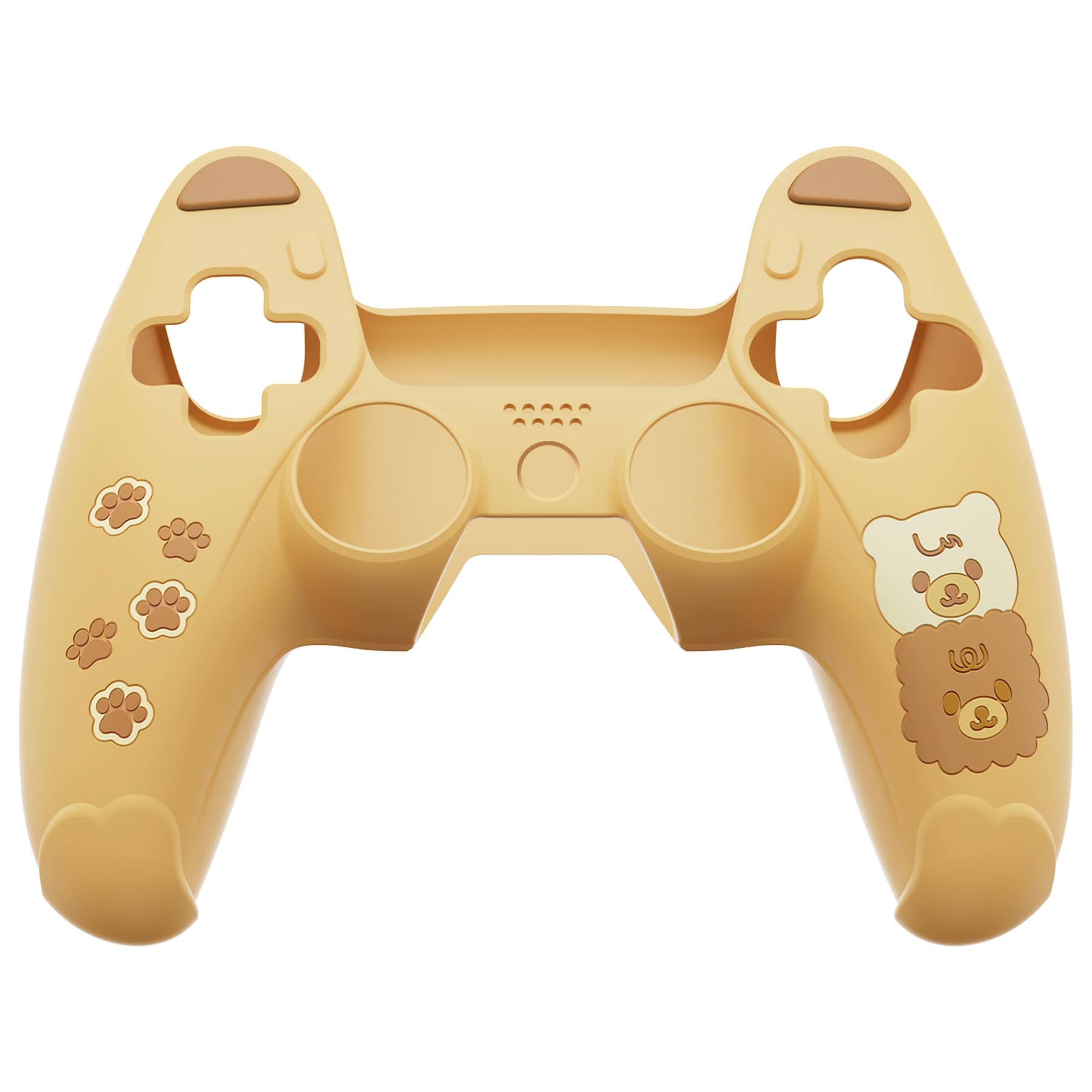 PlayVital Cute Bear Controller Silicone Case for ps5, Kawaii Controller Cover Compatible with Charging Station, Gamepad Skin Protector for ps5 with Touch Pad Sticker & Thumb Grips - Yellow & Brown