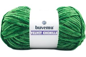 Buvemu Velvet Chenille Yarn, Super Soft Fluffy Bulky for Knitting Crocheting Crafting Blanket Amigurumi, 100 Gram (3.53 Ounces) 131 Yards (120 Meters) (Forest Green)