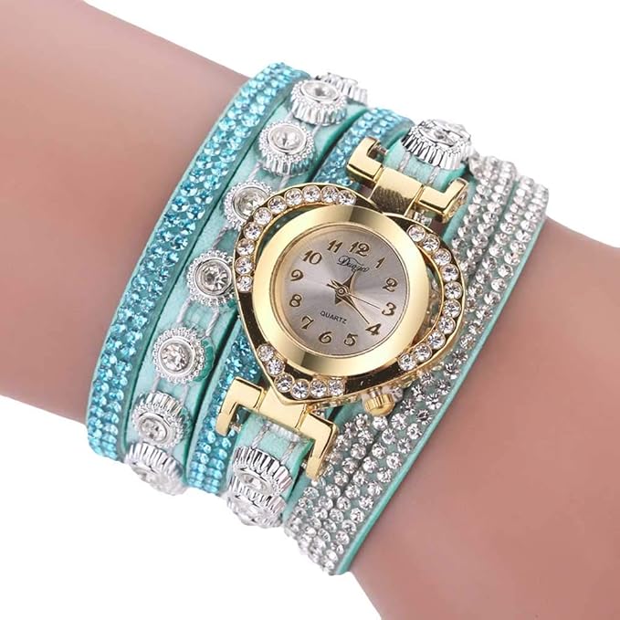 HShyxlkj Elegante decente Donne Multi-Strato di Banda Strass Cuore quadrante analogico orologio da polso al quarzo - luce blu