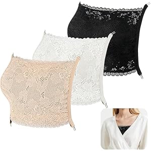 Camicover 3Pcs Lace Cleavage Cover Modesty Panel Wearable Mock Camisole Bra Insert Overlay Modesty Panel Vest