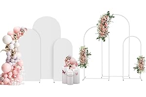 OGEMXU Arch Backdrop Stand and Cover Set 6FT, 5FT, 4FT, Spandex Fitted Stretchy White Arch Cover, Metal Balloon Party Arch Stand with Cover Kit for Wedding,Birthday,Bridal Baby Shower Ceremony Decoration