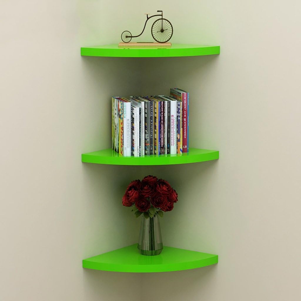 WSWJJXB Fan Corner Frame, Monochrome Triangle Wall-mounted Bookcase 28cm * 28cm * 1.5cm (color : GREEN)