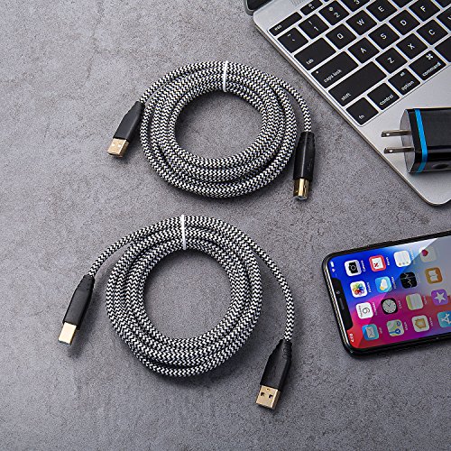 Printer Cords, Besgoods 2-Pack 10ft/3m Extra Long Braided USB 2.0 Printer Scanner Cable - USB A Male to B Male Cable Cord for printer, scanner, White