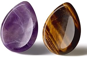 YATOJUZI 2PCS Thumb Worry Stone Amethyst Tiger's Eye Healing Crystals Sets Hand Carved Stones Gemstone Pocket Natural Stone Meditation Reiki Water Drop Shaped Palm Stone for Anxiety Therapy