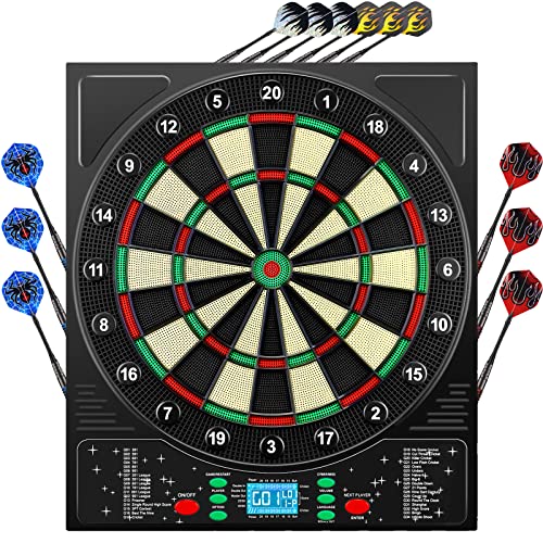Cible de Fléchettes Électronique Avec Voix Allemande, Écran LCD, 12 Flèches, 34 Jeux & 355 Variantes - Innovante Pour 1 à