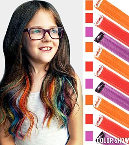 CCW Doll Wig Piece in Purple/Red/Orange Clip In/On Hair Extensions for American Girls and Dolls 18 inch 9 PCS One Set(Purple&amp;Red&amp;Orange)