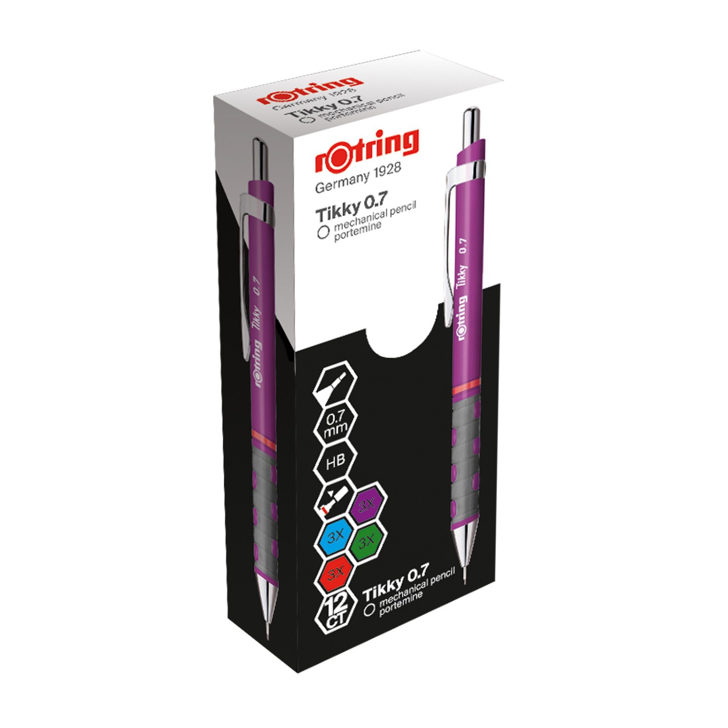 rOtring Tikky Mechanical Pencil, HB, 0.7 mm, Assorted Colours, Box of 12