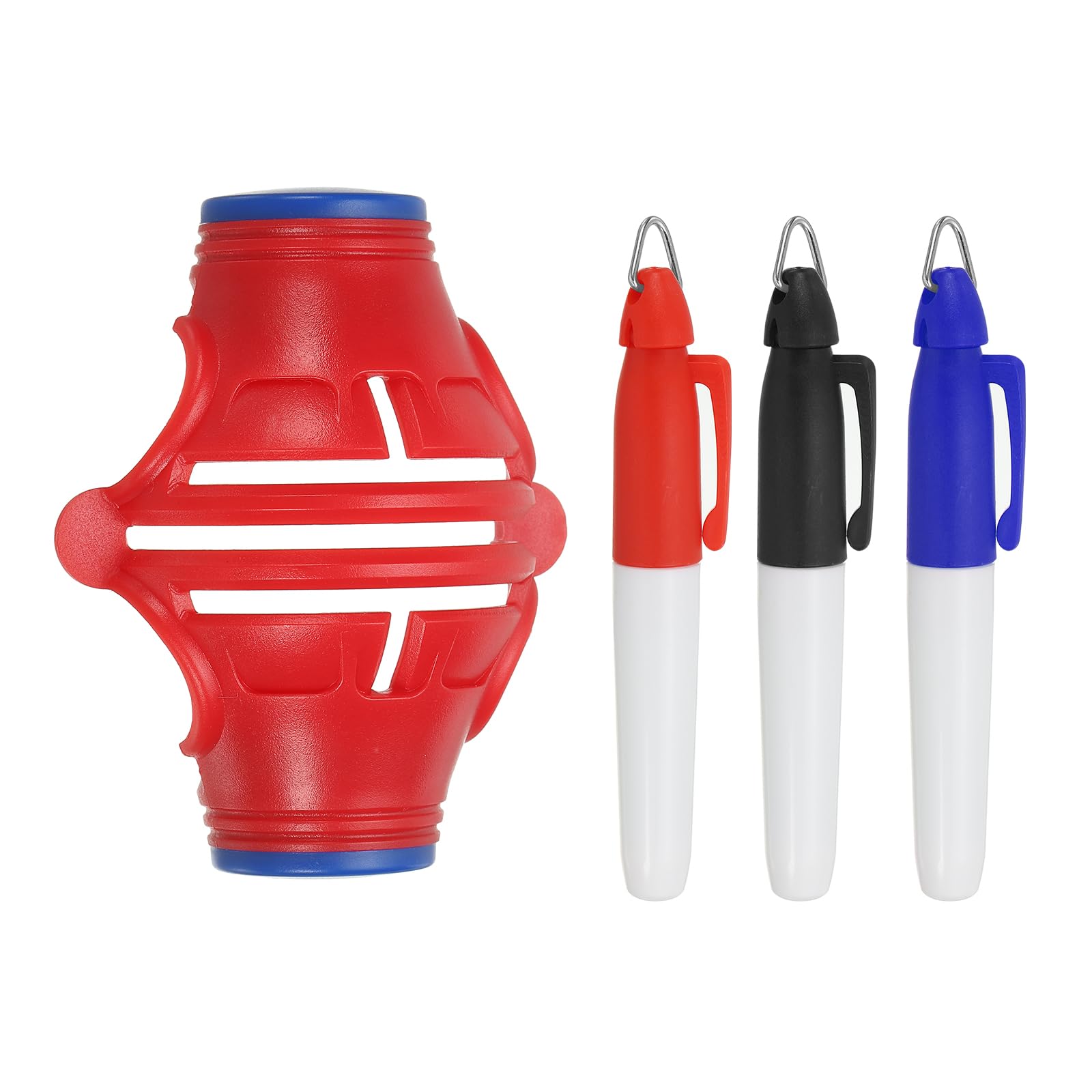 PATIKIL Golf Ball Marker Stencil 360 Degree Triple Track Golf Ball Alignment Marking Tool Line Drawing Marker with Marker Pens for Men Women, Red/Blue