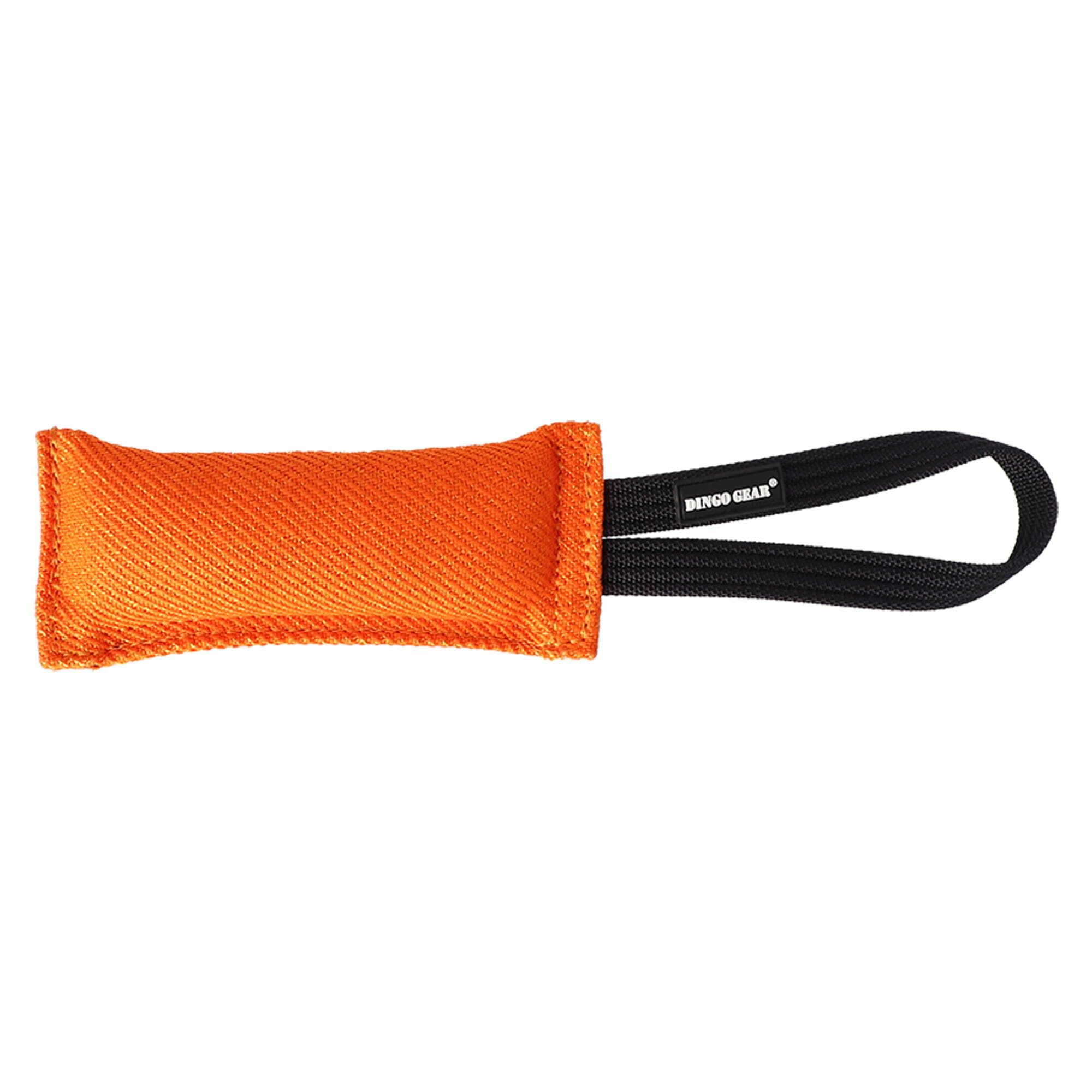 DINGO GEAR Bite Tug Toy for the Dog Training, K9, IGP, Schutzhund, Blind Search, Prey Drive, Fetch, Play, Handmade of Sturdy Nylcot, 1 Handle, Orange, Size - S (S00081)