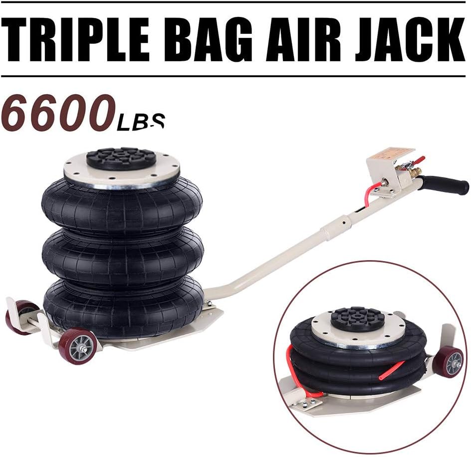 visdron Portable Pneumatic Jack, 3Ton Lifts T-riple Stage Bag Air Jack, Lifting Height 12Inch Pneumatic Air Jack, 6600LBS Capacity, Frame Alignment Car Truck Shop, Fast Lifting Action Air Bag Jack