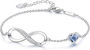 Infinity Armband Damen 925 Sterling Silber Rosegold or Edelstahl, Unendlichkeit Herz Armbänder Kristallen Armkette Valentinstag Muttertag Geburtstags Weihnachten Geschenk für Sie Frauen Freundin mama