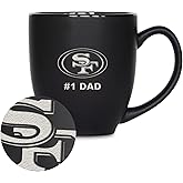 Rico Industries NFL Football #1 Dad 15oz Laser Engraved Matte Black Ceramic Bistro Mug - for Hot or Cold Drinks