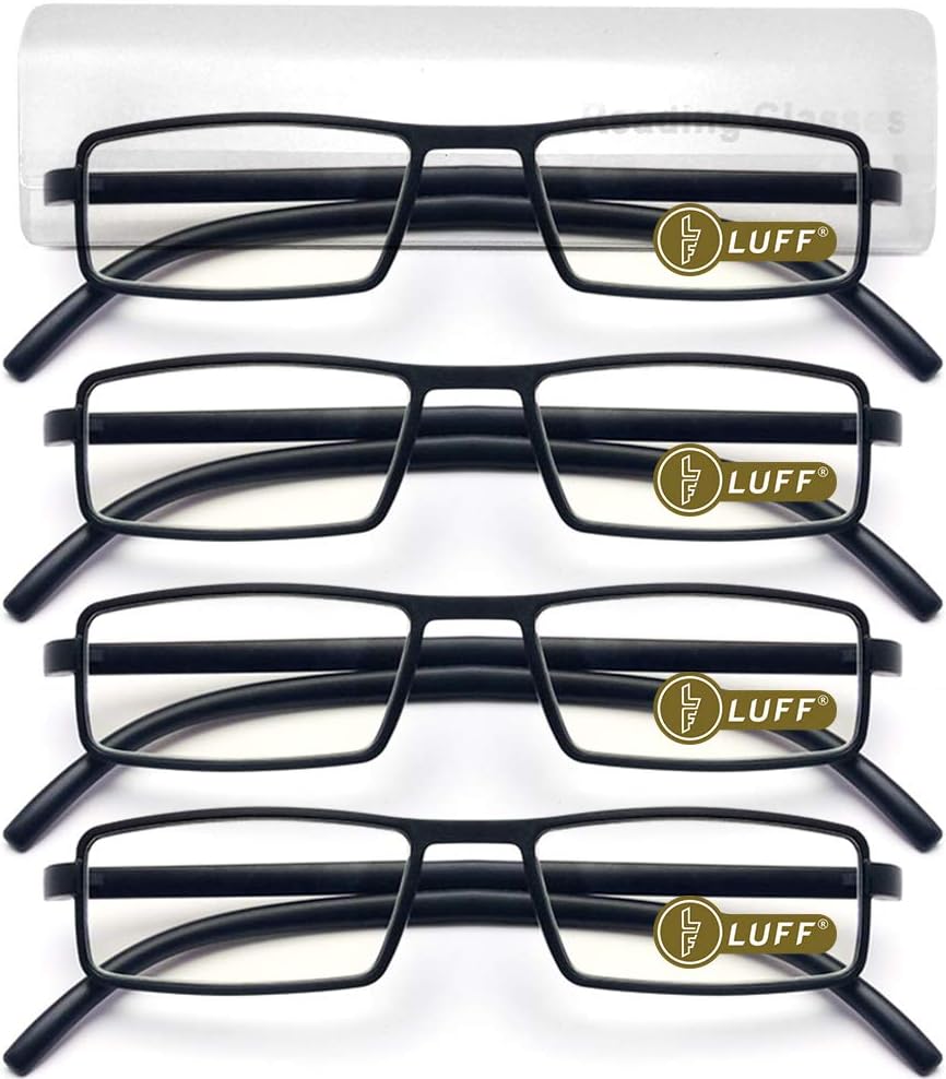 LUFF 4 Pcs of Reading Glasses Flexible Temples, Anti-Blue Light and Ultra-Light Reading Glasses for Unisex(1.5X)