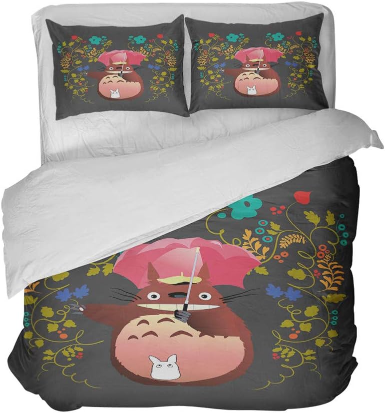 Children's bed cartoon Totoro Series bedding - duvet cover and flat Sheet pillowcase, three-piece set, four-piece bedding (duvet cover + 2 pillowcases + sheets) moisture proof, hypoallergenic