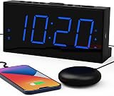 ROCAM Loud Alarm Clock with Bed Shaker Dual Alarm 7.5" Display Blue