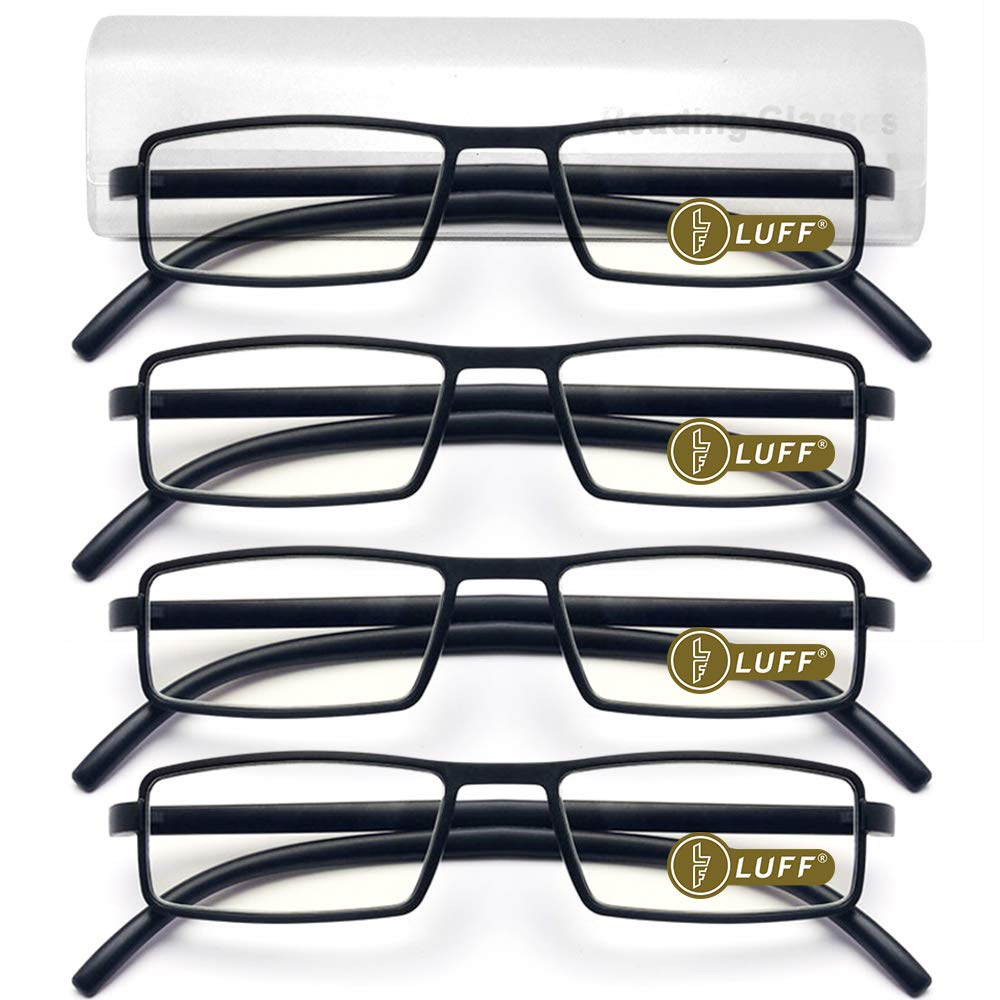 LUFF 4 Pcs of Reading Glasses Flexible Temples, Anti-Blue Light and Ultra-Light Reading Glasses for Unisex(1.5X)
