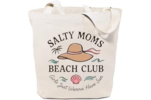 GXVUIS Women's Salty Moms Beach Club Girls Just Wanna Have Sun Canvas Tote Bag Summer Vacation Reusable Grocery Shoulder Bag