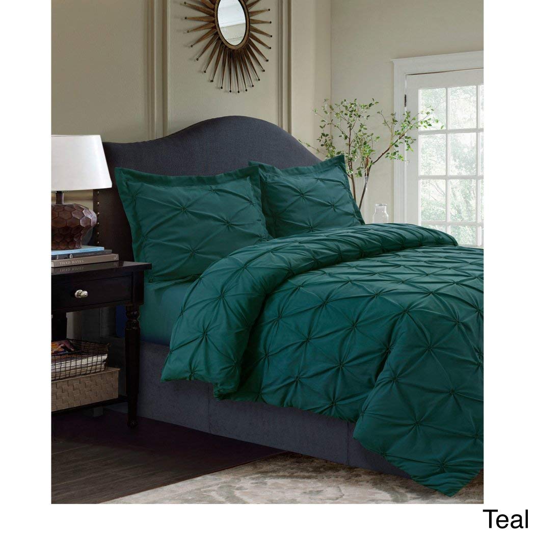 Amazon Com 3pc Dark Green Pinch Pleated Duvet Cover King