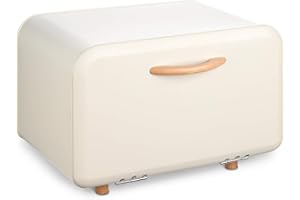 Navaris Bread Box - Metal Bread Bin Storage Tin with Front Opening Drop Down Door for Kitchen Counter or Shelf - Breadbox Sto