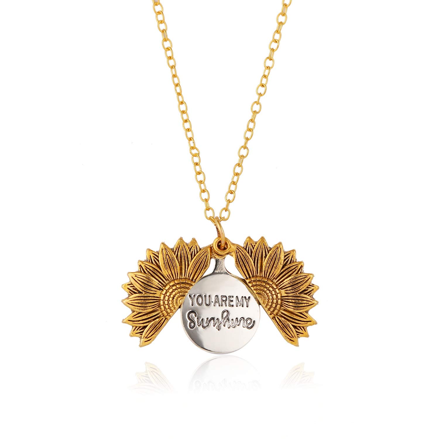 GAUEIOUR You are My Sunshine Necklace,Vintage Creative Alloy Necklace, Personalized Openable Sunflower Pendant, Double-Sided Lettering, Suitable Gift for Men and Women.