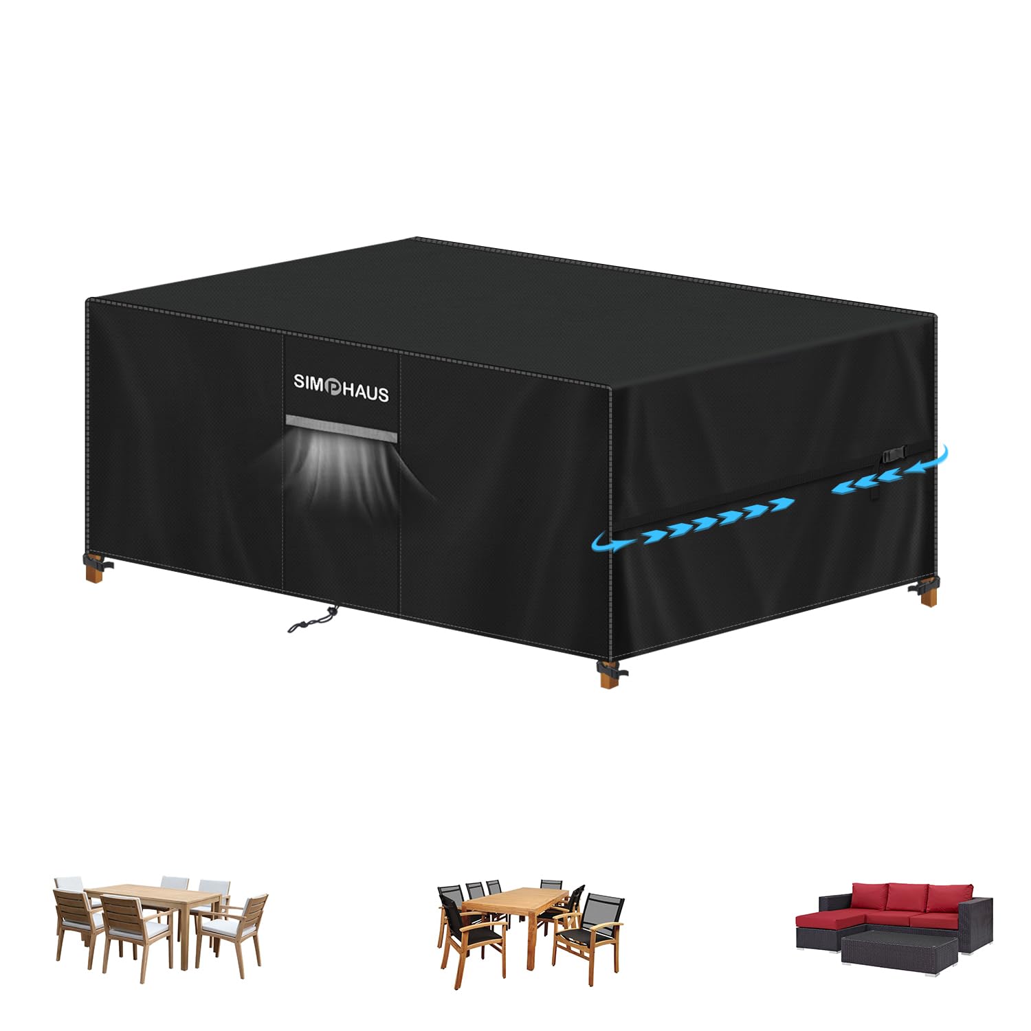 SIMPHAUS Garden Table Cover 160x90x75cm Patio Set Garden Furniture Covers Sandproof Patio Table and Chairs Covers for Garden Furniture Sets Rattan Furniture Covers Waterproof Rectangle 420D Oxford