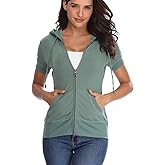 MISS MOLY Women's Short Sleeve Hoodie Full Zip Up Cotton Slim Fit Sweatshirt with Pocket