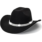 Vintage Roll Up Western Cowboy Hat for Men Women Cowgirl Fedora Hats Black/Brown Different Decorative Band M