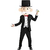 Mr. Monopoly Costume | Kids Board Game Halloween or Dress Up Outfit With Jacket, Attached Vest, & Mask With Top Hat