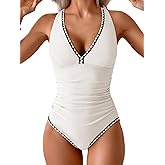 B2prity One Piece Swimsuit for Women Tummy Control Ruched Bathing Suit Push Up Tie Back Swimwear Shell Stitched