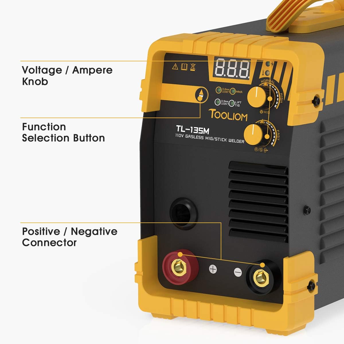 TOOLIOM 135A MIG Welder 110V Flux MIG/Lift TIG/Stick 3-in-1 Weding Machine IGBT DC Inverter - - 