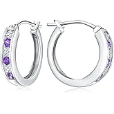 14K Gold Plated/925 Sterling Silver 18mm Birthstone Hoop Earrings for Women Hypoallergenic Lightweight Colorful Hoops (with Gift Box)